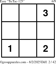 The grouppuzzles.com Easy TicTac-123 puzzle for Saturday August 2, 2025