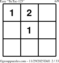 The grouppuzzles.com Easy TicTac-123 puzzle for Saturday November 29, 2025