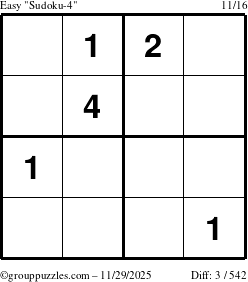 The grouppuzzles.com Easy Sudoku-4 puzzle for Saturday November 29, 2025