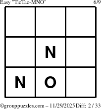 The grouppuzzles.com Easy TicTac-MNO puzzle for Saturday November 29, 2025
