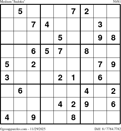 The grouppuzzles.com Medium Sudoku puzzle for Saturday November 29, 2025