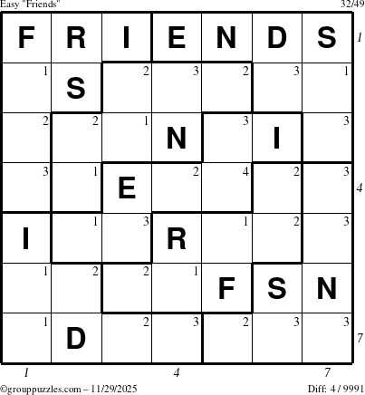 The grouppuzzles.com Easy Friends puzzle for Saturday November 29, 2025, suitable for printing, with all 4 steps marked