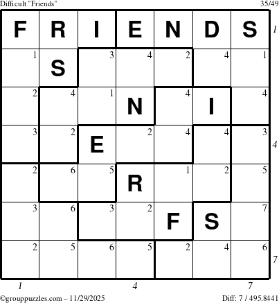 The grouppuzzles.com Difficult Friends puzzle for Saturday November 29, 2025 with all 7 steps marked