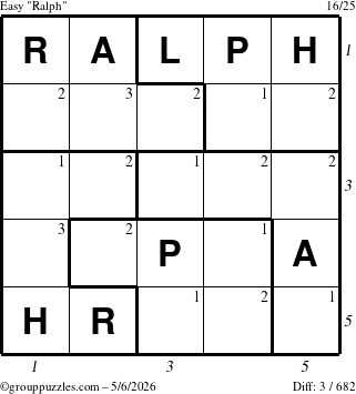 The grouppuzzles.com Easy Ralph puzzle for Wednesday May 6, 2026 with all 3 steps marked