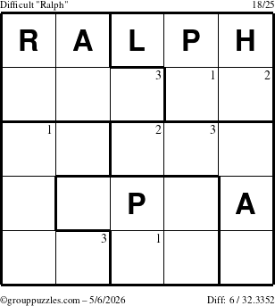 The grouppuzzles.com Difficult Ralph puzzle for Wednesday May 6, 2026 with the first 3 steps marked