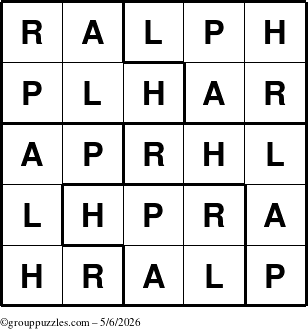 The grouppuzzles.com Answer grid for the Ralph puzzle for Wednesday May 6, 2026