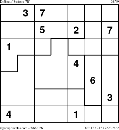 The grouppuzzles.com Difficult Sudoku-7B puzzle for Wednesday May 6, 2026
