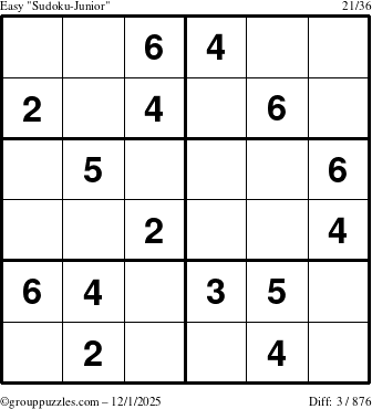 The grouppuzzles.com Easy Sudoku-Junior puzzle for Monday December 1, 2025