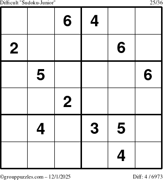 The grouppuzzles.com Difficult Sudoku-Junior puzzle for Monday December 1, 2025