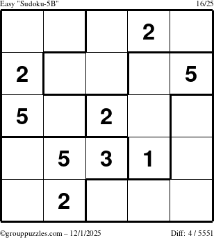 The grouppuzzles.com Easy Sudoku-5B puzzle for Monday December 1, 2025