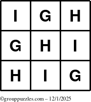 The grouppuzzles.com Answer grid for the TicTac-GHI puzzle for Monday December 1, 2025