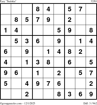 The grouppuzzles.com Easy Sudoku puzzle for Monday December 1, 2025