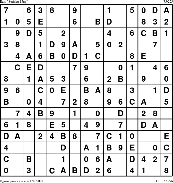 The grouppuzzles.com Easy Sudoku-15up puzzle for Monday December 1, 2025
