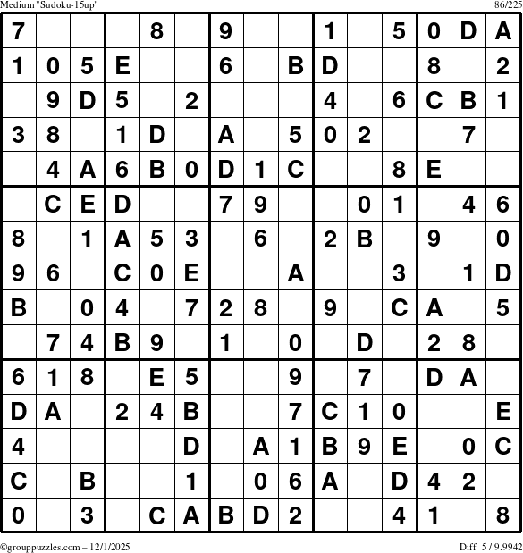 The grouppuzzles.com Medium Sudoku-15up puzzle for Monday December 1, 2025