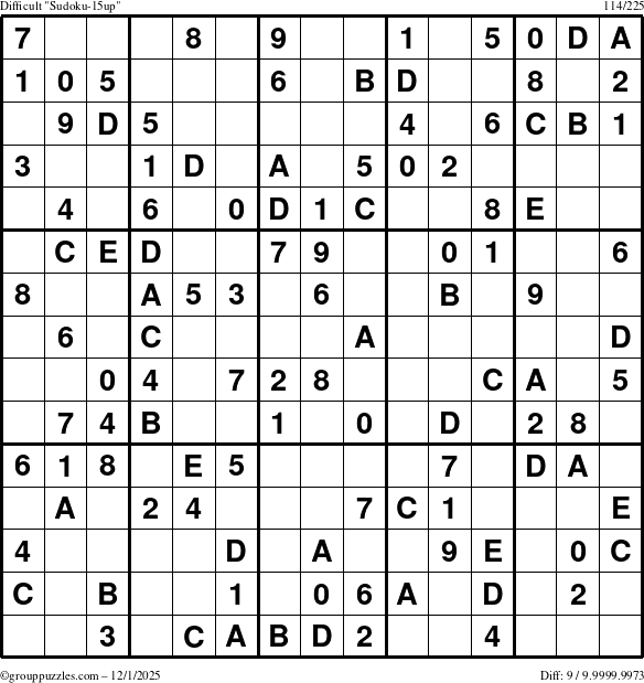 The grouppuzzles.com Difficult Sudoku-15up puzzle for Monday December 1, 2025