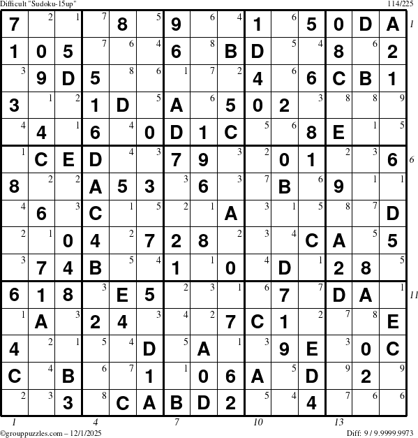 The grouppuzzles.com Difficult Sudoku-15up puzzle for Monday December 1, 2025 with all 9 steps marked