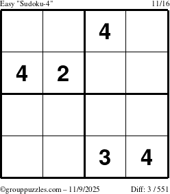 The grouppuzzles.com Easy Sudoku-4 puzzle for Sunday November 9, 2025