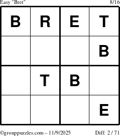 The grouppuzzles.com Easy Bret puzzle for Sunday November 9, 2025