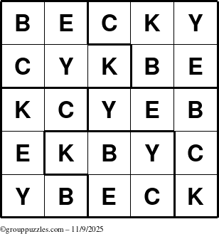The grouppuzzles.com Answer grid for the Becky puzzle for Sunday November 9, 2025