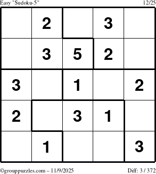 The grouppuzzles.com Easy Sudoku-5 puzzle for Sunday November 9, 2025