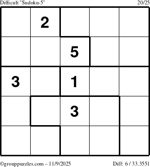 The grouppuzzles.com Difficult Sudoku-5 puzzle for Sunday November 9, 2025