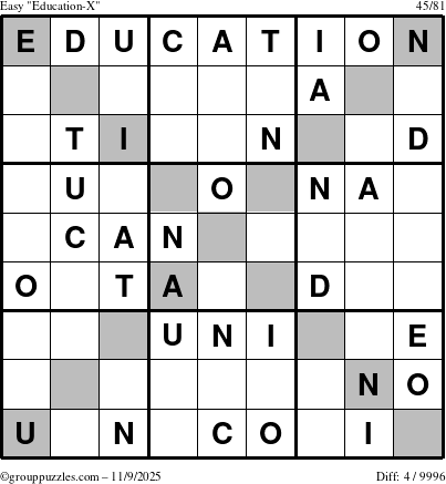 The grouppuzzles.com Easy Education-X puzzle for Sunday November 9, 2025