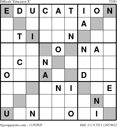 The grouppuzzles.com Difficult Education-X puzzle for Sunday November 9, 2025