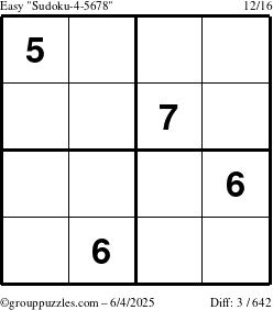 The grouppuzzles.com Easy Sudoku-4-5678 puzzle for Wednesday June 4, 2025