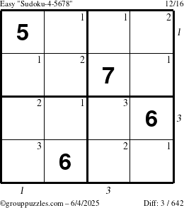 The grouppuzzles.com Easy Sudoku-4-5678 puzzle for Wednesday June 4, 2025 with all 3 steps marked