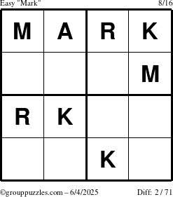 The grouppuzzles.com Easy Mark puzzle for Wednesday June 4, 2025