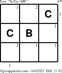 The grouppuzzles.com Easy TicTac-ABC puzzle for Wednesday June 4, 2025 with all 2 steps marked