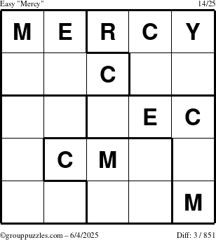 The grouppuzzles.com Easy Mercy puzzle for Wednesday June 4, 2025