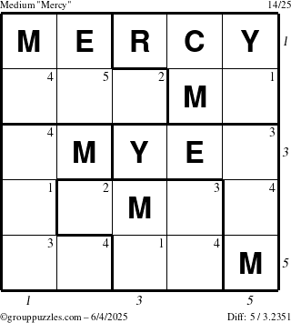 The grouppuzzles.com Medium Mercy puzzle for Wednesday June 4, 2025 with all 5 steps marked