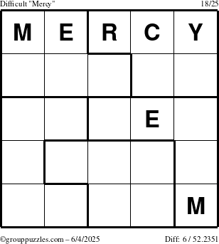 The grouppuzzles.com Difficult Mercy puzzle for Wednesday June 4, 2025