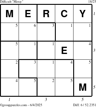 The grouppuzzles.com Difficult Mercy puzzle for Wednesday June 4, 2025 with all 6 steps marked