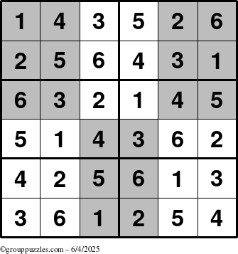 The grouppuzzles.com Answer grid for the SuperSudoku-Junior puzzle for Wednesday June 4, 2025