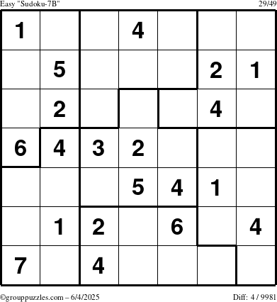 The grouppuzzles.com Easy Sudoku-7B puzzle for Wednesday June 4, 2025