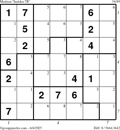 The grouppuzzles.com Medium Sudoku-7B puzzle for Wednesday June 4, 2025 with all 8 steps marked