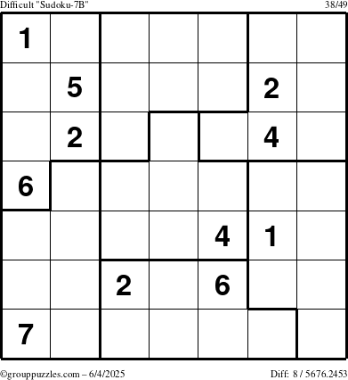 The grouppuzzles.com Difficult Sudoku-7B puzzle for Wednesday June 4, 2025