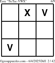 The grouppuzzles.com Easy TicTac-VWX puzzle for Wednesday June 4, 2025