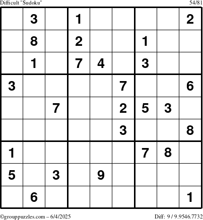 The grouppuzzles.com Difficult Sudoku puzzle for Wednesday June 4, 2025