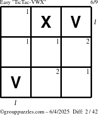 The grouppuzzles.com Easy TicTac-VWX puzzle for Wednesday June 4, 2025 with all 2 steps marked