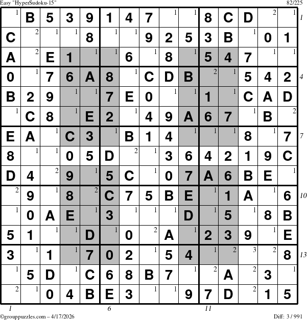 The grouppuzzles.com Easy HyperSudoku-15 puzzle for Friday April 17, 2026 with all 3 steps marked