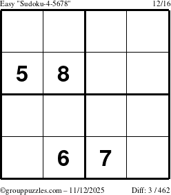 The grouppuzzles.com Easy Sudoku-4-5678 puzzle for Wednesday November 12, 2025