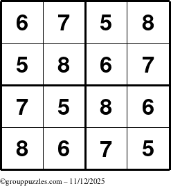 The grouppuzzles.com Answer grid for the Sudoku-4-5678 puzzle for Wednesday November 12, 2025