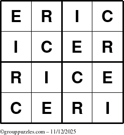 The grouppuzzles.com Answer grid for the Eric puzzle for Wednesday November 12, 2025
