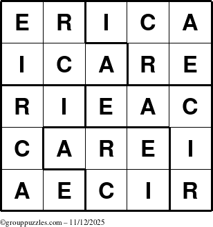 The grouppuzzles.com Answer grid for the Erica puzzle for Wednesday November 12, 2025