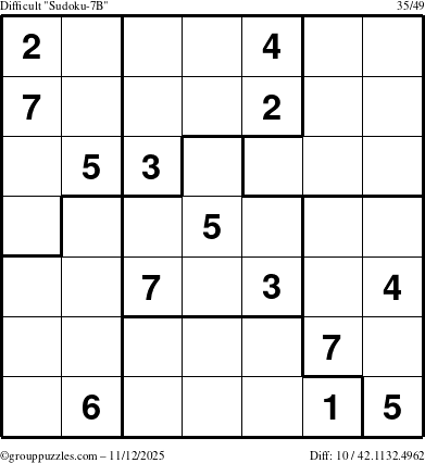 The grouppuzzles.com Difficult Sudoku-7B puzzle for Wednesday November 12, 2025
