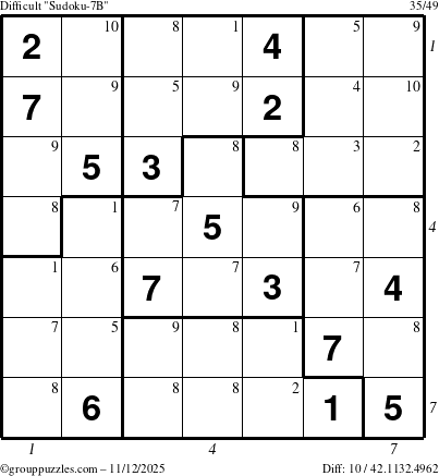 The grouppuzzles.com Difficult Sudoku-7B puzzle for Wednesday November 12, 2025, suitable for printing, with all 10 steps marked