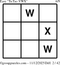 The grouppuzzles.com Easy TicTac-VWX puzzle for Wednesday November 12, 2025